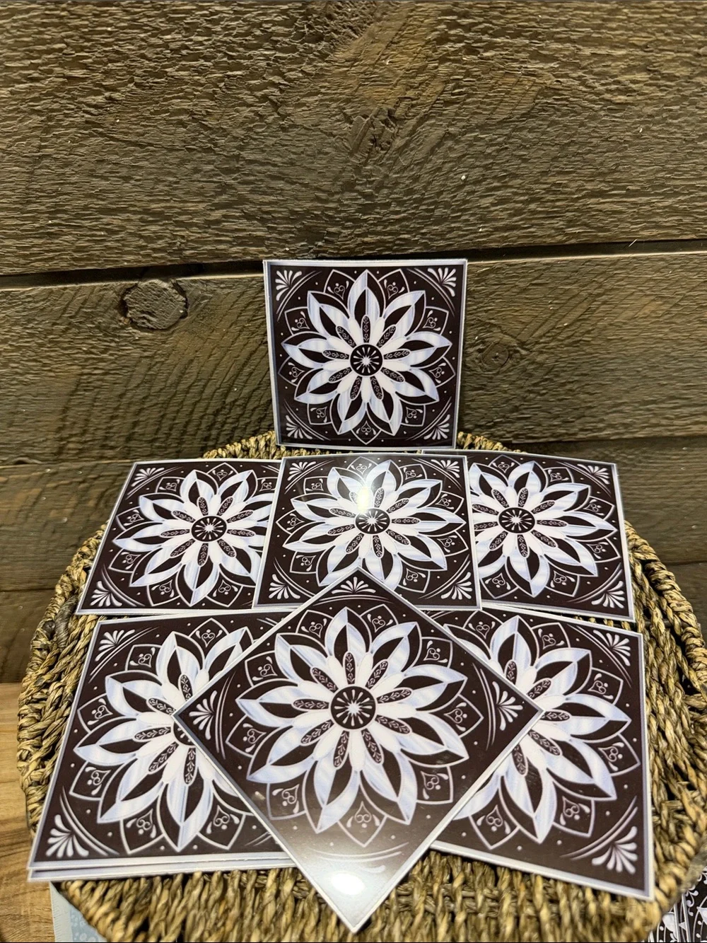 Set of 15 Black & White Mandala Decorative Tiles Peel & Stick Art Decals 4